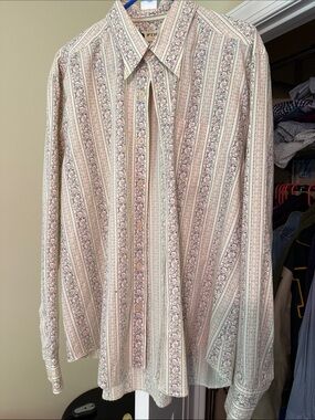 Men's Casual Button-Down Shirt in Pink and Cream - Classic Stripe Floral
